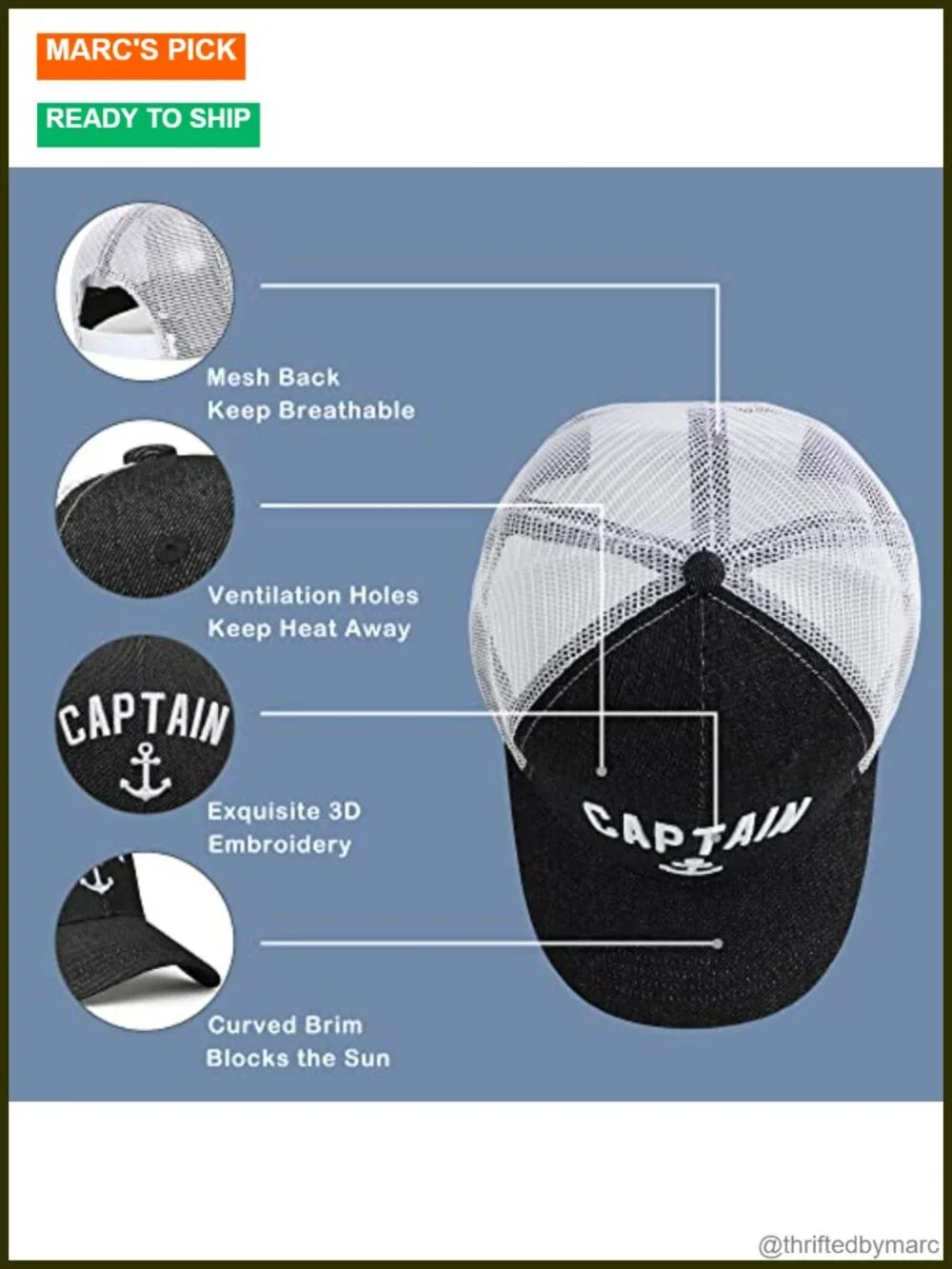 Unisex Baseball Cap with Captain Embroidery - Outdoor Trucker Hat for Boat